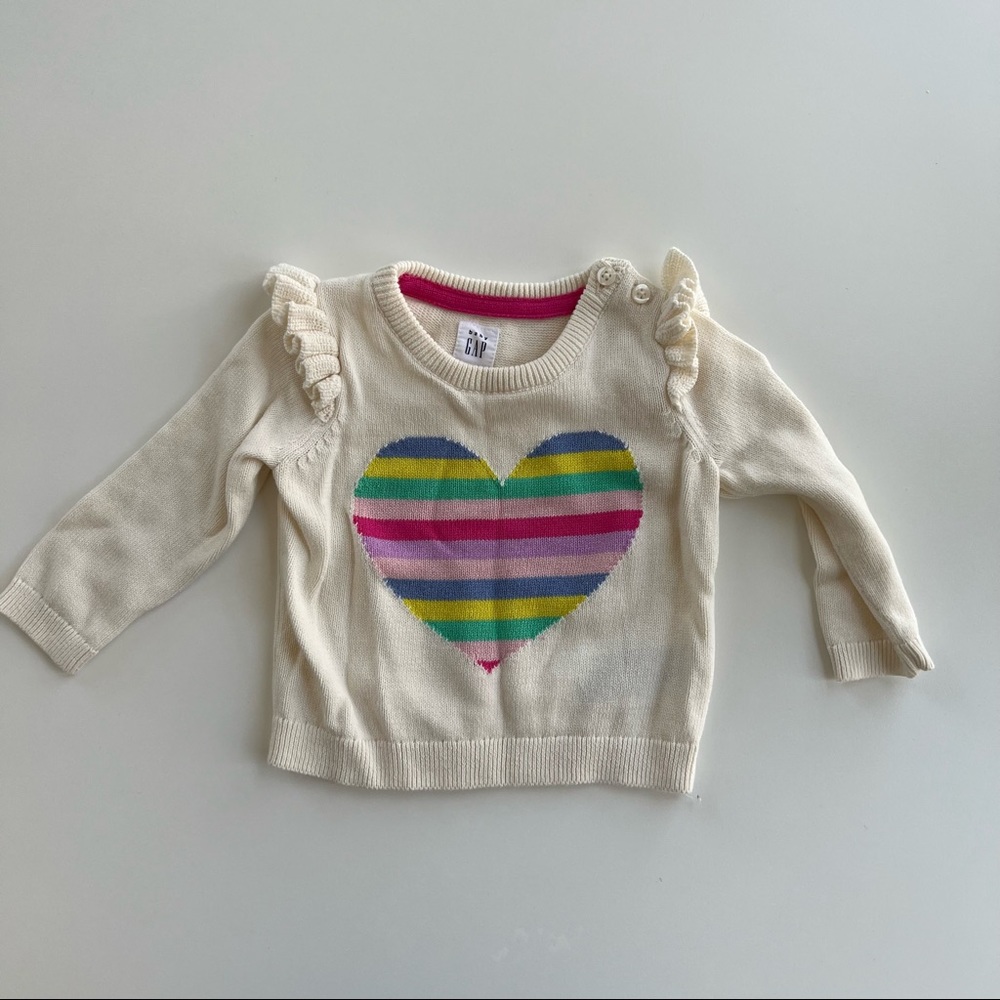 Gap Baby Ruffle Sleeved Heart Sweater Size 6-12 months EUC